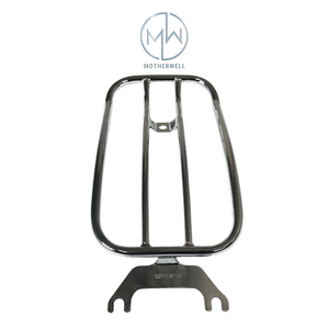 Motherwell MWL-431 Primary Series Solo Luggage Rack for Harley Touring models 1997+, gloss black finish, clip-in mount system, USA-made.