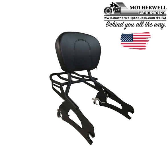 Short gloss black Backrest with pad and luggage Rack for Indian models
