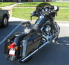 Harley Davidson with 7" Flat Solo Luggage rack. For Touring Models 97-up. Chrome finish.