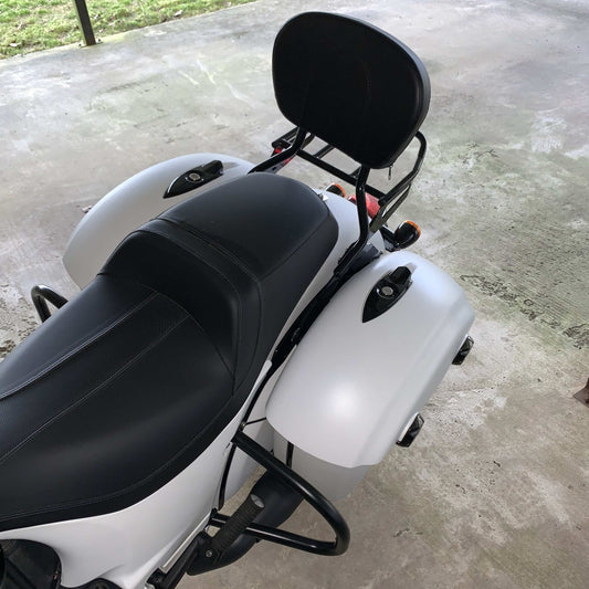 Short gloss black Backrest with pad and luggage Rack for Indian models