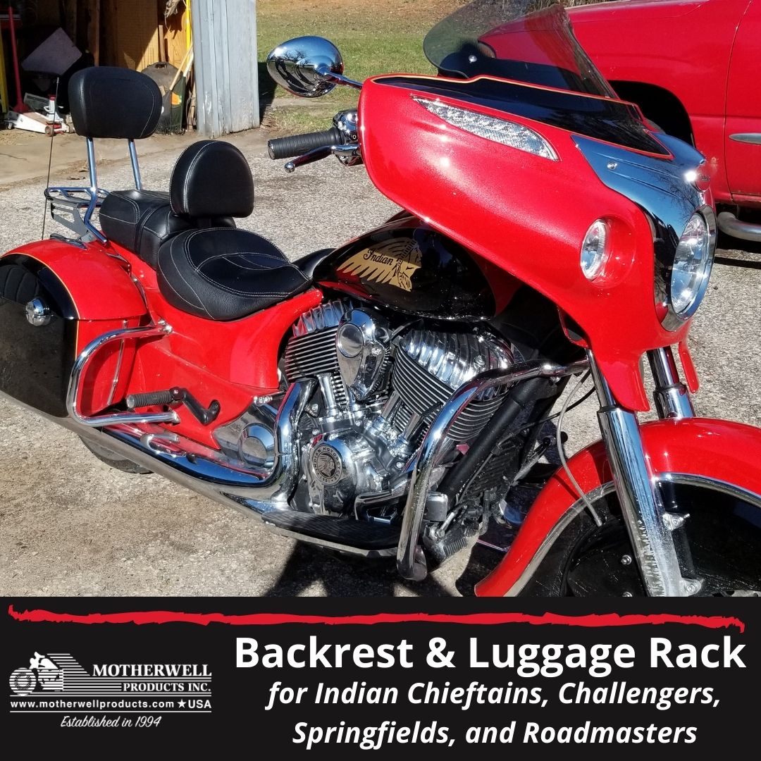 Tall Quick-Release 2UP Sissybar Backrest & Detachable Luggage Rack Combo for Indian Chieftain, Roadmaster, Springfield 2014-2022, Challenger 2020-2022 Chrome Backrest on Indian motorcycle 